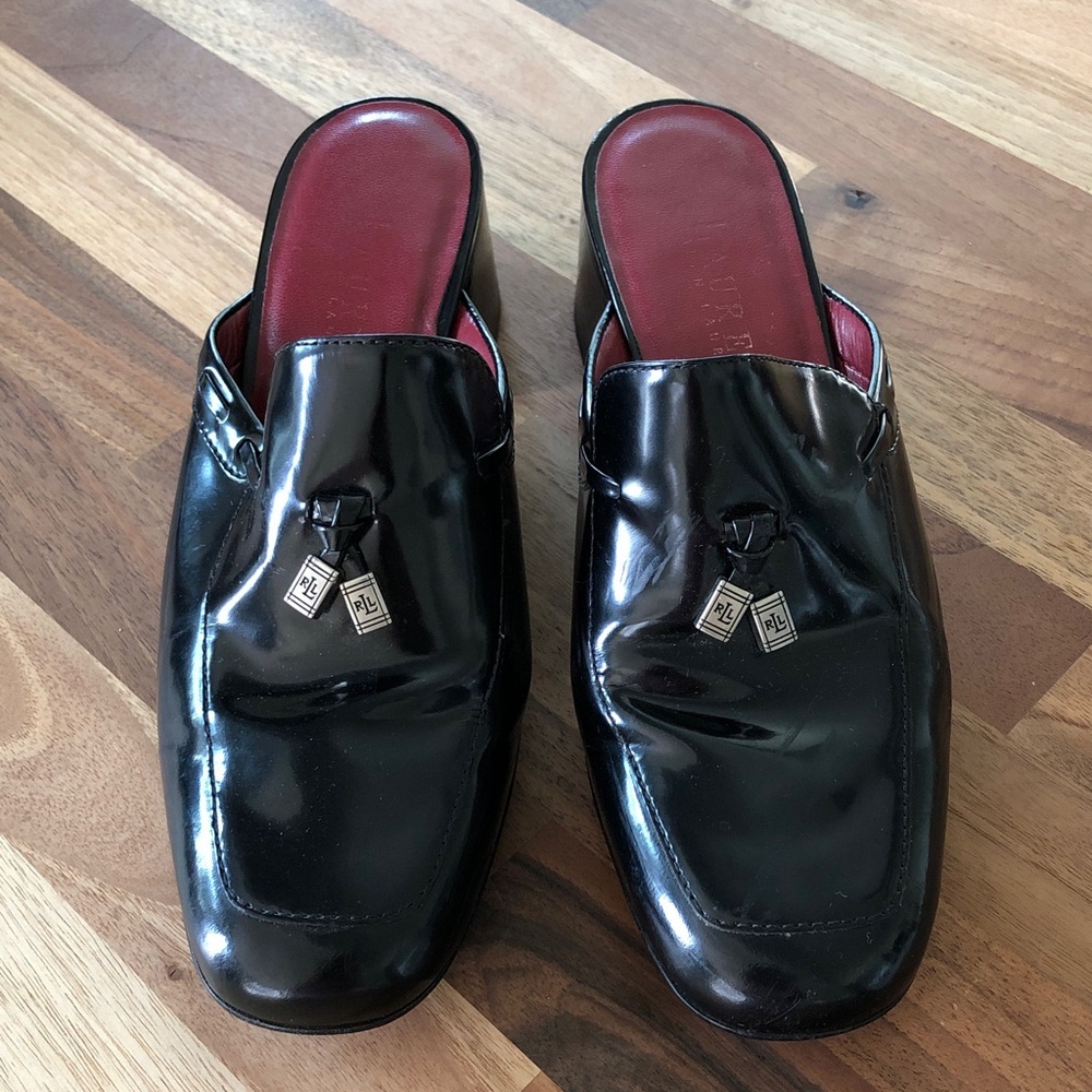 Lauren by Ralph Lauren Rosemary Patent Leather Slip-On Mules with Red Insole